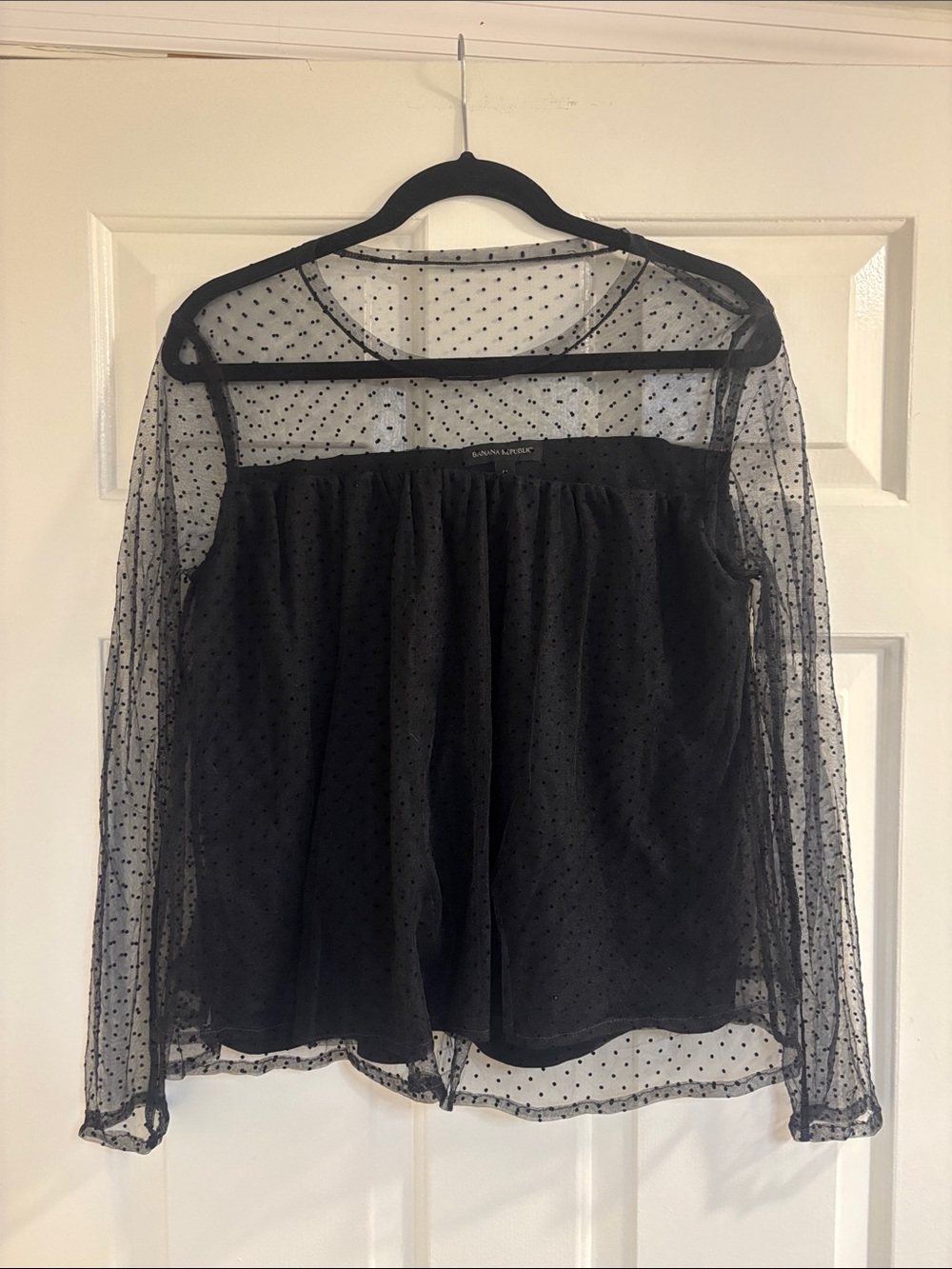 Banana Republic Black Sheer Polka Dot Long Sleeve Blouse